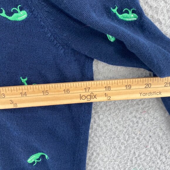 J Crew Sweater Womens Small Navy Whale Linen Embroidered 3/4 Sleeve Pullover - Picture 7 of 9